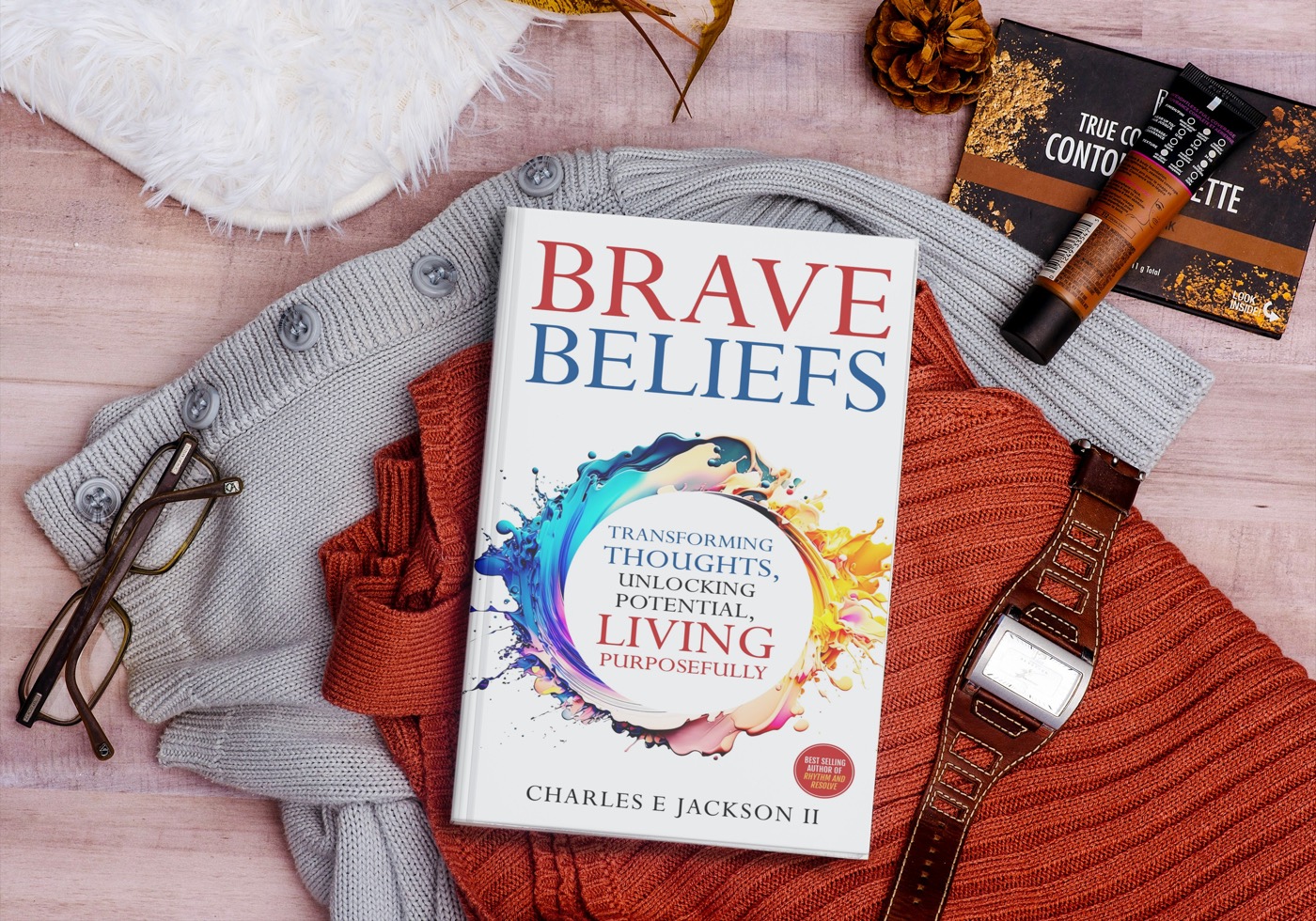 Brave Beliefs book cover on a styled table